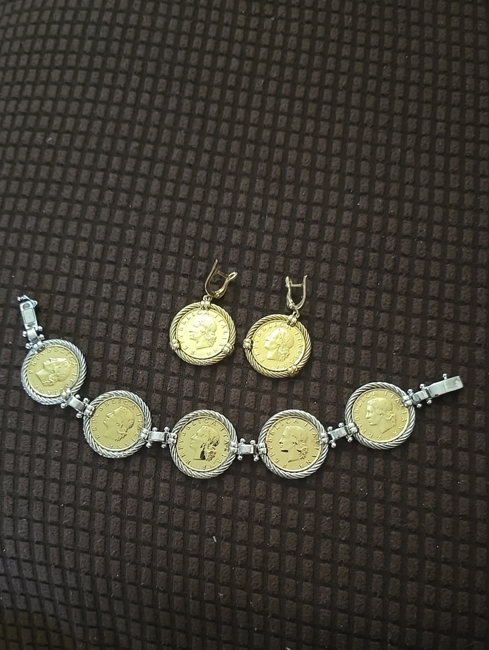 Gold-Tone Coin Charm Bracelet and Earring Set - Women Jewelry